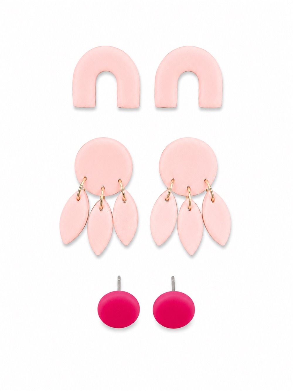 3-Pair Pink Earring Set - Mixed Shapes